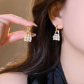 Faux Pearl Wrap Stud Earrings For Women Hollow Quadrilateral Light Luxury Ear Cuff Style view 3