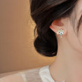 Delicate Floral Petal Cat Eye Stone Oval Stud Earrings With Sparkling Rhinestones Light Luxury Style view 4