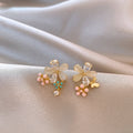 Delicate Floral Petal Cat Eye Stone Oval Stud Earrings With Sparkling Rhinestones Light Luxury Style view 3
