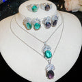 Copper Round Zircon Stud Earrings Ring Necklace Jewelry Set Old Money Palace Style view 1