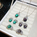Copper Round Zircon Stud Earrings Ring Necklace Jewelry Set Old Money Palace Style view 3