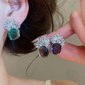 Copper Round Zircon Stud Earrings Ring Necklace Jewelry Set Old Money Palace Style view 4
