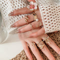 Enamel Starfish Flower Faux Pearl Ring Fashion OL Style Floral Statement Jewelry view 4