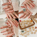 Enamel Starfish Flower Faux Pearl Ring Fashion OL Style Floral Statement Jewelry view 1