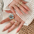 Enamel Starfish Flower Faux Pearl Ring Fashion OL Style Floral Statement Jewelry view 3