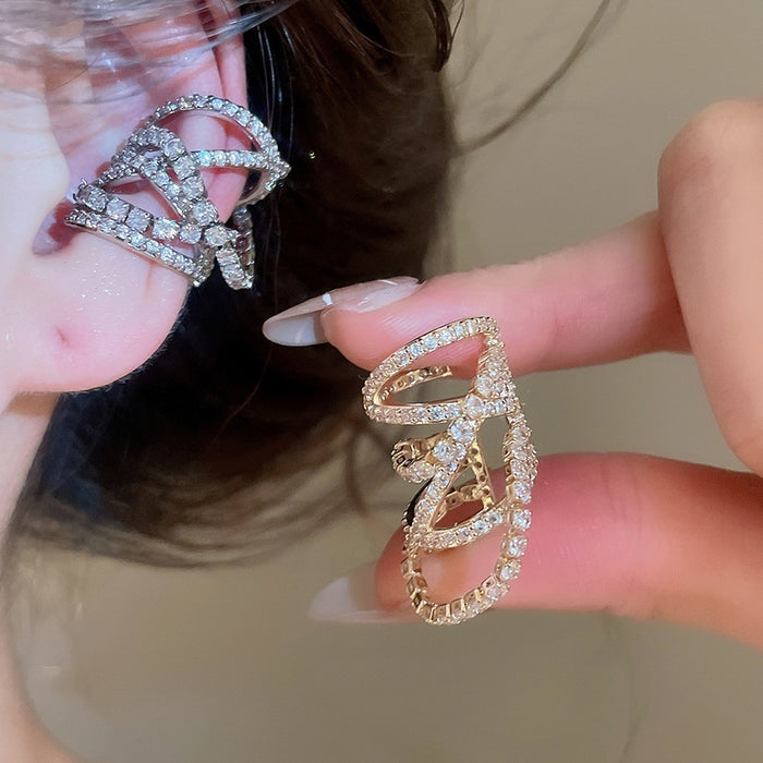 14K Gold Plated Copper Zircon Multi Layer Cross Geometric Clip-on Earrings For Women