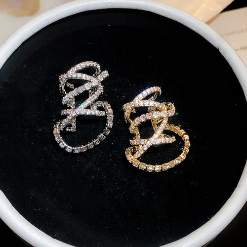 14K Gold Plated Copper Zircon Multi Layer Cross Geometric Clip-on Earrings For Women
