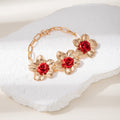 Vintage Luxury Gold Tone Alloy Flower Stud With Red Enamel Rose Center For Women Banquet Jewelry Earrings view 4