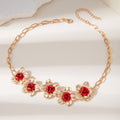Vintage Luxury Gold Tone Alloy Flower Stud With Red Enamel Rose Center For Women Banquet Jewelry Earrings view 3