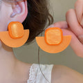 Resin Square Fan Geometric Stud Earrings With Silver Posts For Women European Style view 1