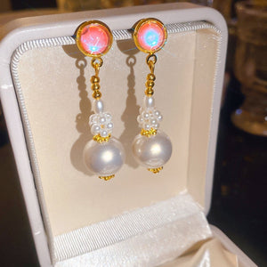 Vintage Round Imitation Pearl Drop Earrings With Silver Pin Geometric Light Luxury Style