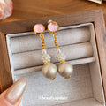 Vintage Round Imitation Pearl Drop Earrings With Silver Pin Geometric Light Luxury Style view 3