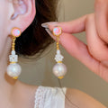 Vintage Round Imitation Pearl Drop Earrings With Silver Pin Geometric Light Luxury Style view 2