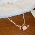 Glass Crystal Amethyst Beaded Eternal Rose Flower Pendant Necklace Vacation Style Clavicle Choker view 4
