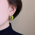 Dopamine Rose Flower Zircon Resin Hoop Earrings For Women Light Luxury OL Fashion Jewelry view 4