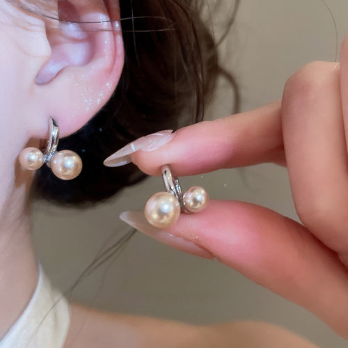 French Vintage Faux Pearl Round Geometric Earrings Simple Light Luxury Ear Clips