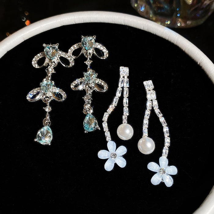 2026 Sweet Flower Stud Earrings With Sparkling Zircon, Faux Pearl And Silver Posts