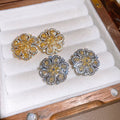 18K Gold Plated Copper Zircon Flower Stud Earrings With Silver Pins Vintage Chinese Style view 3