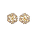 18K Gold Plated Copper Zircon Flower Stud Earrings With Silver Pins Vintage Chinese Style view 5