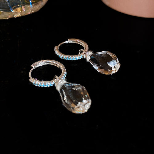Sparkling Zircon Crystal Teardrop Earrings Minimalist Light Luxury OL Style Jewelry