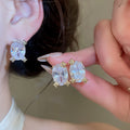 18K Gold Plated Copper Oval Zircon Stud Earrings For Women Light Luxury Geometric Jewelry view 1