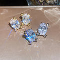 18K Gold Plated Copper Oval Zircon Stud Earrings For Women Light Luxury Geometric Jewelry view 4
