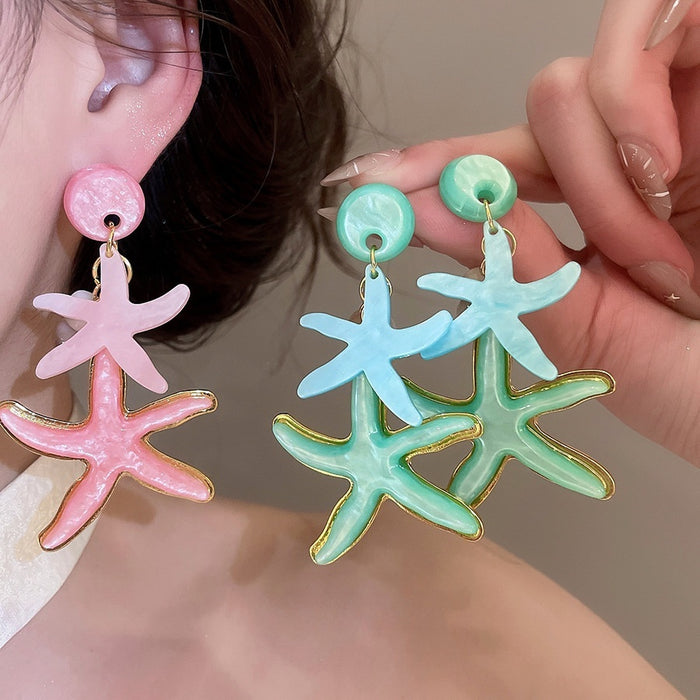 Resin Starfish Stud Earrings With Silver Pins, Island Vacation Style Women's Jewelry