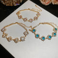 18K Gold Plated Copper Zircon Round Flower Bangle Court Style Geometric Bracelet For Women view 4