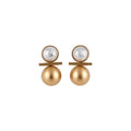 18K Gold Plated Copper Round Pearl Stud Earrings French Vintage Light Luxury Jewelry view 5