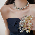 Faux Pearl Multi Layer Wrap Necklace Geometric Designer Clavicle Choker For Women view 1