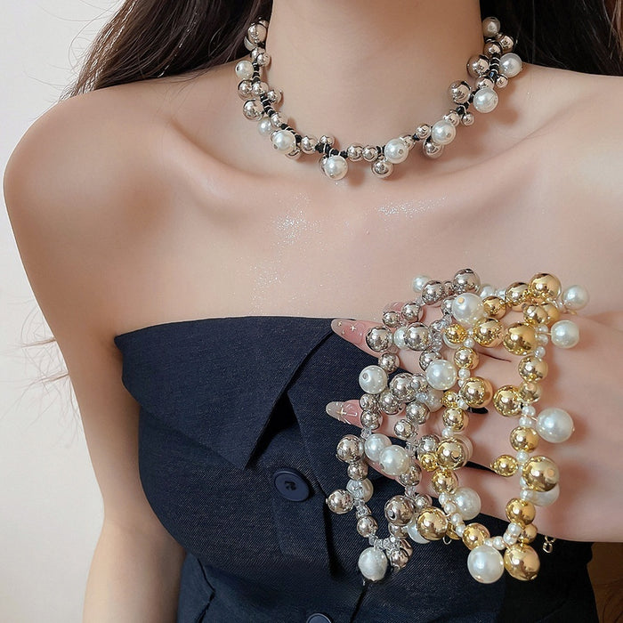 Faux Pearl Multi Layer Wrap Necklace Geometric Designer Clavicle Choker For Women