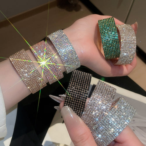 Light Luxury Copper Multi Layer Round Rhinestone Bangle For Women Elegant Statement Jewelry