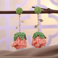 Bohemian Handmade Crochet Raffia 3D Rose Flower Alloy Drop Stud Vacation Beach Fashion Earrings view 3