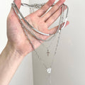 Silver Iron Cross Tassel Multilayer Necklace Vintage Old Money Geometric Collarbone Chain view 4