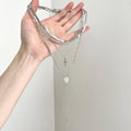 Silver Iron Cross Tassel Multilayer Necklace Vintage Old Money Geometric Collarbone Chain view 2