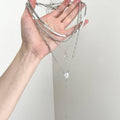 Silver Iron Cross Tassel Multilayer Necklace Vintage Old Money Geometric Collarbone Chain view 3