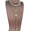 Silver Iron Cross Tassel Multilayer Necklace Vintage Old Money Geometric Collarbone Chain view 5