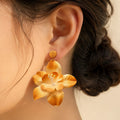 Elegant Yellow Raffia Fabric Flower Drop Stud Earrings For Women Vacation Style Alloy Dangle Earrings view 2