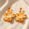 Elegant Yellow Raffia Fabric Flower Drop Stud Earrings For Women Vacation Style Alloy Dangle Earrings view 4
