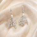 Elegant Silver Alloy Pearl Lace Petal Skirt Fringe Long Drop Stud Women's Fashion Statement Earrings view 3