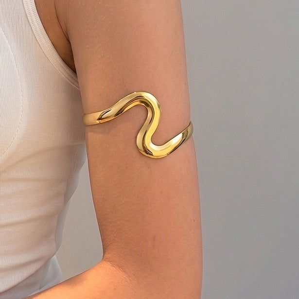 Gold Plated Snake Shape Wave Line Open Upper Arm Cuff Bracelet Fashion Arm Chain Open Bangle
