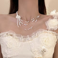Pastoral Flower Fairy Faux Crystal Beaded Multi Layer Floral Choker Necklace view 3