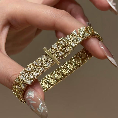 18K Gold Plated Zircon Spliced Open Bracelet For Women