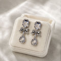 Luxury Rhinestone Bowknot Water Drop Crystal Dangle Earrings For Banquet Dress Elegant Silver Needle Earrings view 2
