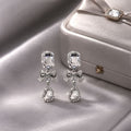 Luxury Rhinestone Bowknot Water Drop Crystal Dangle Earrings For Banquet Dress Elegant Silver Needle Earrings view 4