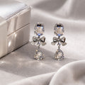 Luxury Rhinestone Bowknot Water Drop Crystal Dangle Earrings For Banquet Dress Elegant Silver Needle Earrings view 3