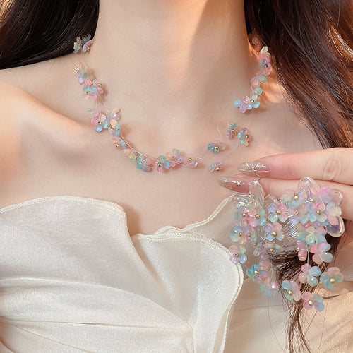 Dopamine Acrylic Flower Stud Earrings And Necklace Jewelry Set For Women Vacation Style