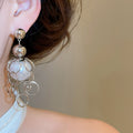 Faux Pearl Geometric Hoop Earrings With Silver Pins, Playful Punk Fashion Ear Jewelry view 3