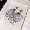 Faux Pearl Geometric Hoop Earrings With Silver Pins, Playful Punk Fashion Ear Jewelry view 2