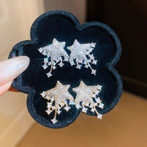 Light Luxury Copper Star Stud Earrings With Silver Pins And Sparkling Zircon Meteor Design